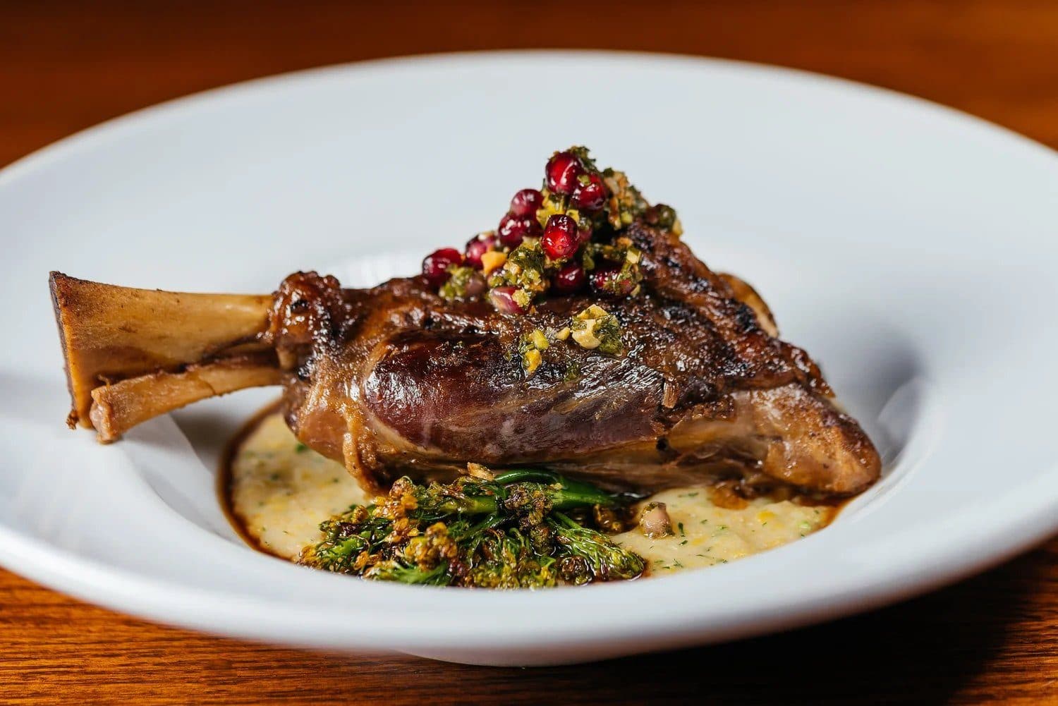 Braised lamb shank over polenta at Alba