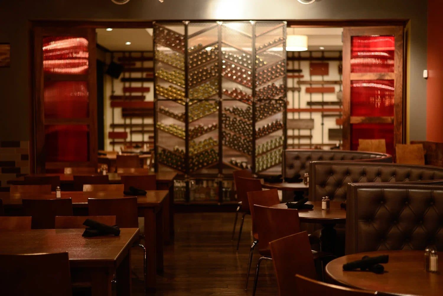 Eatery A dining room with a wine wall