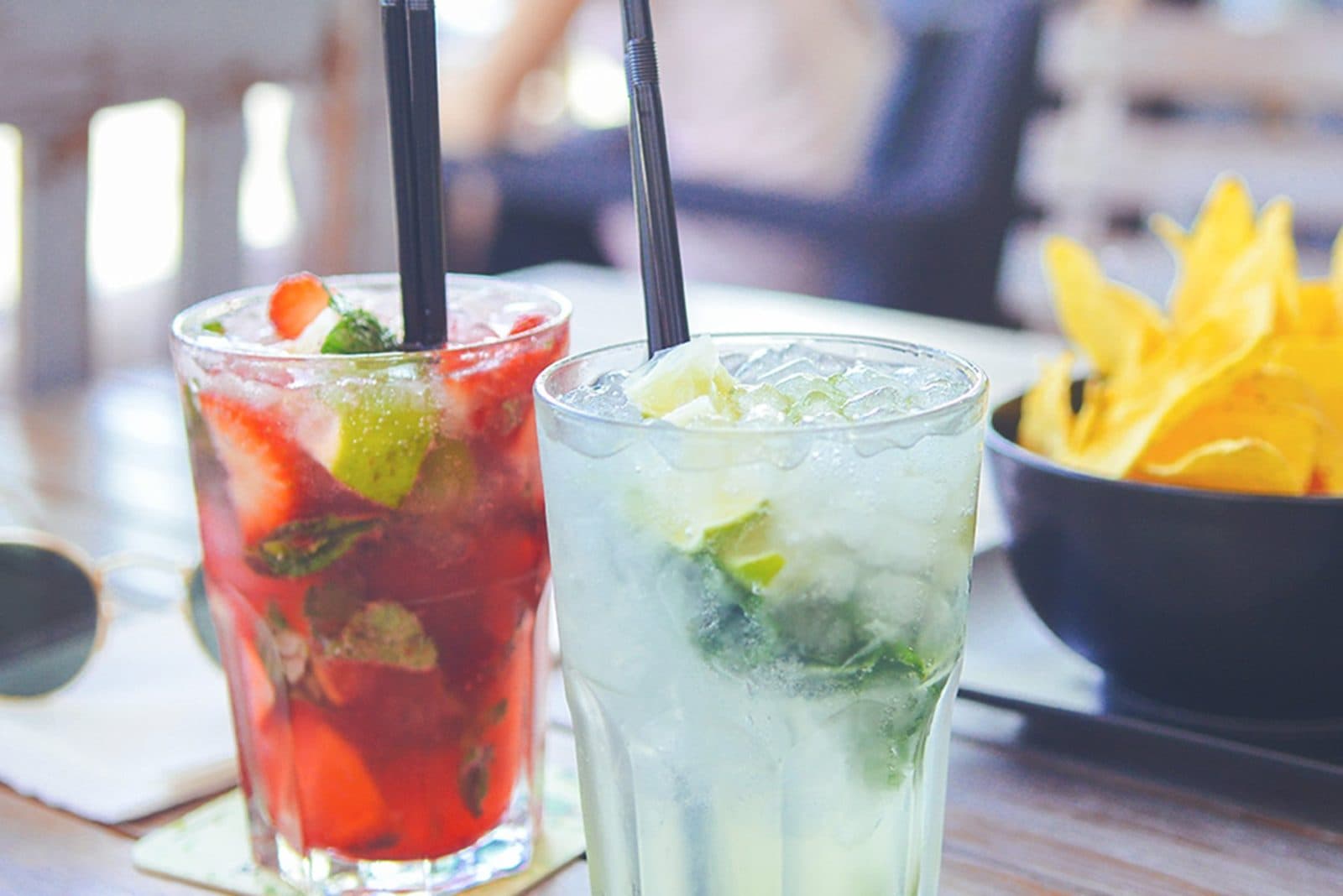 Aguas frescas and chips at Faustinos