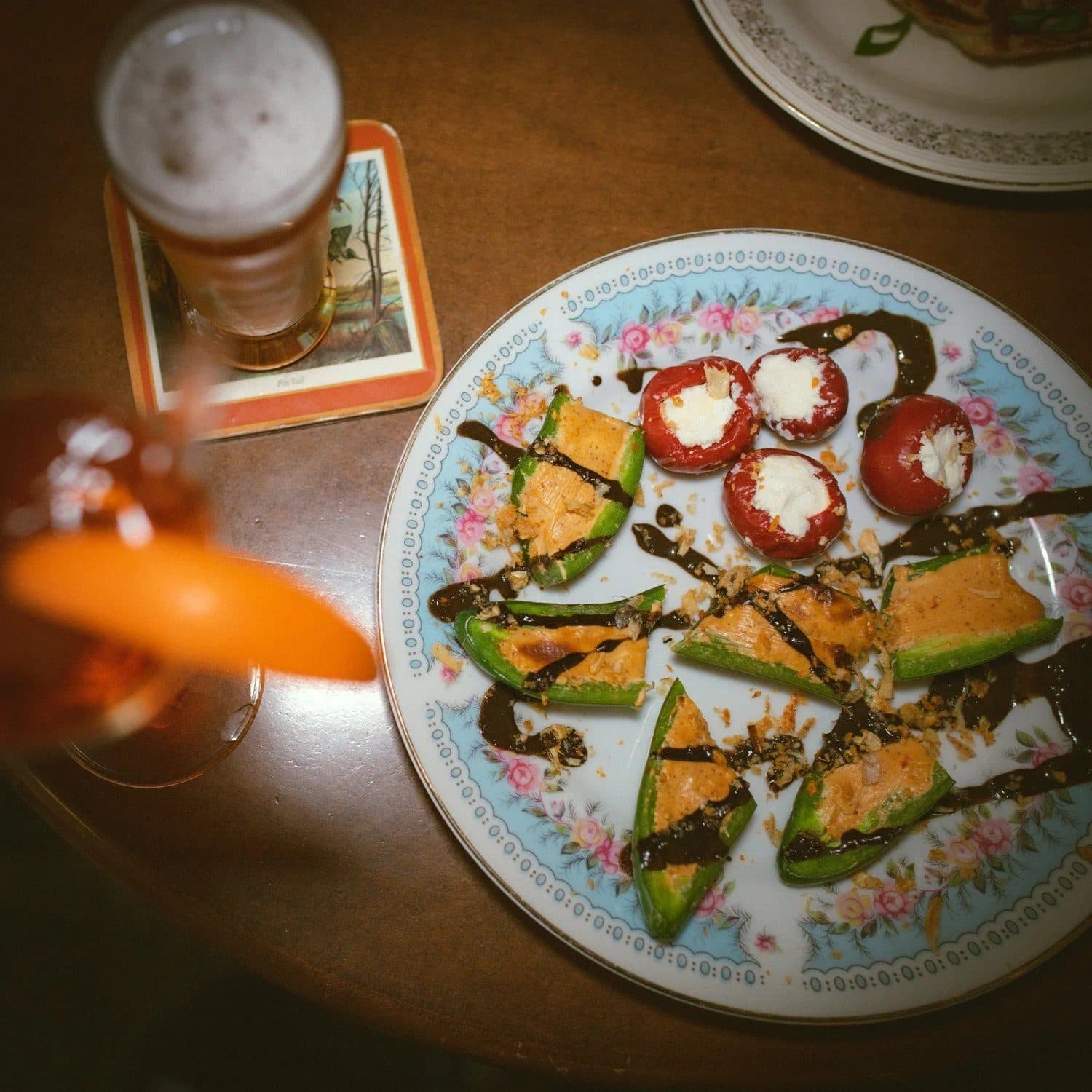 Small plates on a patterned plate at The Bartender's Handshake